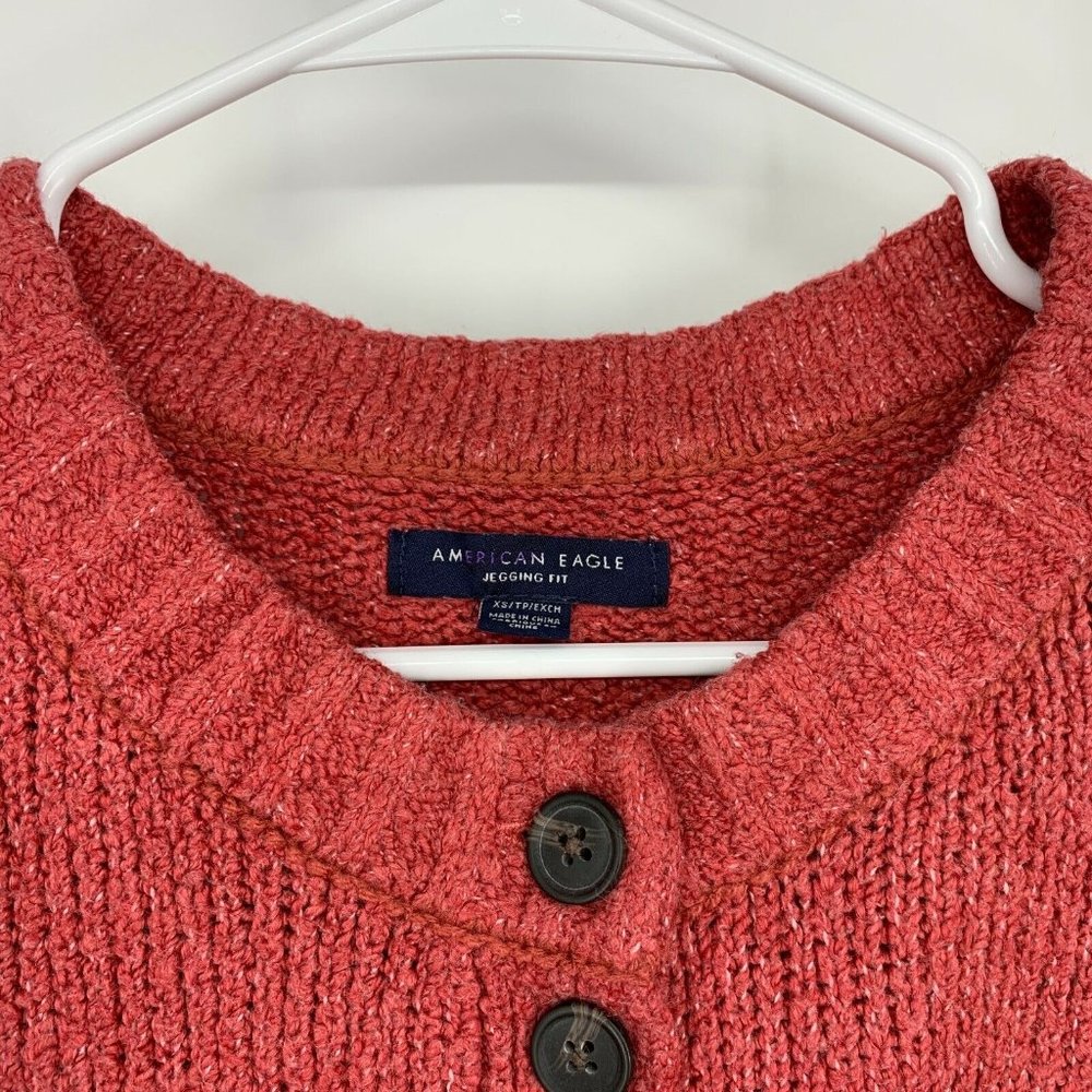American Eagle Sweater Henley Jegging Fit Pullover Button Up Pink - Picture 5 of 12